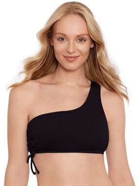 Salt + Cove Size Medium Black One-Shoulder Side-Cinch Bikini Top NWT